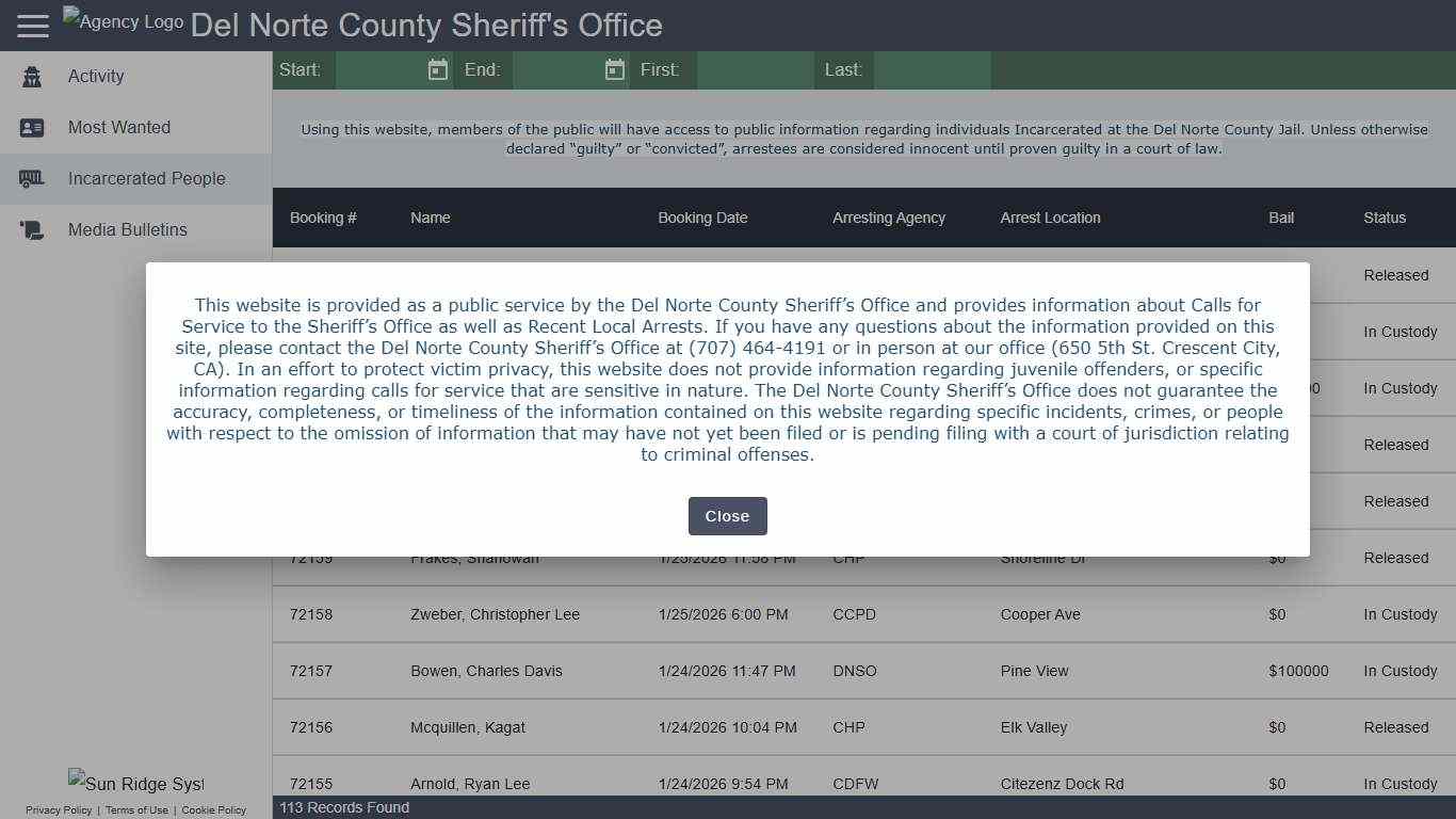 Del Norte County Sheriff's Office - Incarcerated People